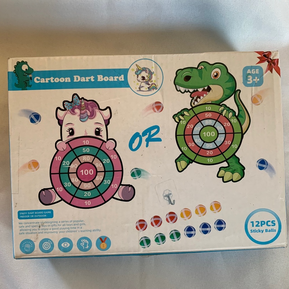 NIB! Dinosaur Cartoon Dart Board for Ages 3 and Up!